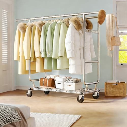 Raybee Clothes Rack Load 630LBS, Heavy Duty Clothes Rack, Rolling Clothing Racks for Hanging Clothes with Wheels, Adjustable & Commercial Garment Rack, 22" D x 75" W x 68" H 2