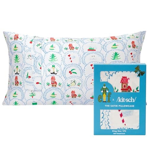 Kitsch x Elf Satin Pillowcase with Zipper for Hair & Skin - Softer Than Silk Pillow Cases, Cooling Satin Pillow Case, Wrinkle-Free & Machine-Washable, King Size Satin Pillow Case (19x36) - North Pole