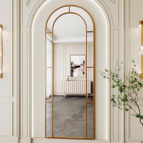 Antok 65" x 22" Full Length Mirror, Floor Mirror Arched Window Decorative Mirror, Metal Framed Decor Farmhouse Floor Mirrors Art Pane Mirrors Wall Decor for Bedroom, Living Room, Entryway Bronze 5
