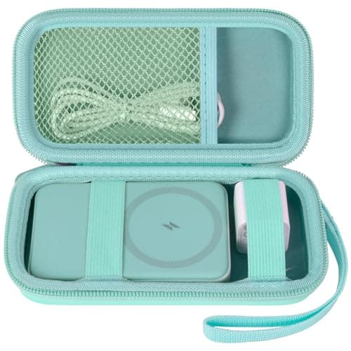 casmilee Case for Anker Magnetic Battery 10,000mAh Foldable Wireless Portable Charger, 633/622/621/321 5,000mAh Power Bank (MagGo) Holder, Storage for Baseus Power Delivery -Case Only (Green, Medium)