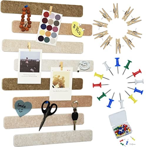 YOUDEFUL 8Pcs Bulletin Board Strips, Camel-Brown Felt Pin Board Bar Strips with 50 Pushpins, Self-Adhesive Felt Cork Board Strips for Wall to Display Your Notes, Photos, Schedules, Announcements