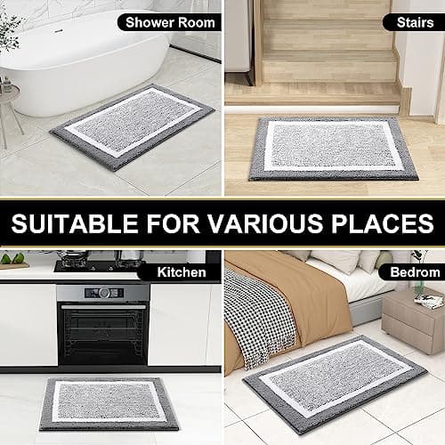 OLANLY Bathroom Rugs 24x16, Extra Soft and Absorbent Microfiber Bath Mat, Non-Slip, Machine Washable, Quick Dry Shaggy Bath Carpet, Suitable for Bathroom Floor, Tub, Shower (Small, Grey) 8