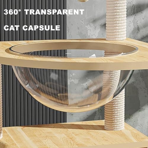 DLPIN Modern Wood Cat Tree,Tall Cat Tower,Multi-Level Cat Condo Furniture Sisal Scratching Posts and Washable Cushions for Indoor Cats Climbing Tower Activity 6