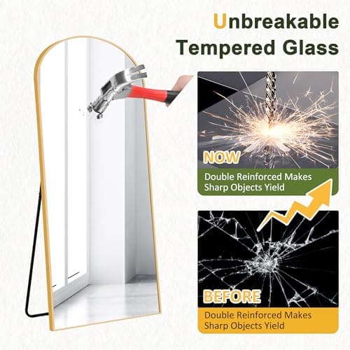 NicBex 56"x19" Arched Full Length Mirror with Stand, Aluminum Alloy Frame Arch-Top Full Body Mirror - Free Standing, Leaning Against Wall or Wall-Mounted, Gold 6