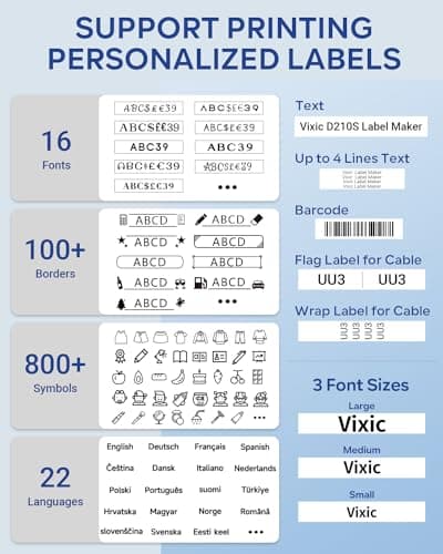 Vixic Label Maker Machine with-Tape, D210S Label Maker with Keyboard, Labeler Includes USB-C Cable Stay Powered, Portable Label Machine Waterproof-Labels Different Fonts for Home Office Organization 5