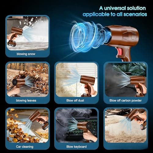 Cordless Leaf Blower,21V Electric Handheld Leaf Blower,with 2×4.0Ah Batteries & Fast Charger,500000RPM Blower for Patio Cleaning, Lawn Care, Blowing Leaves and Dust 6