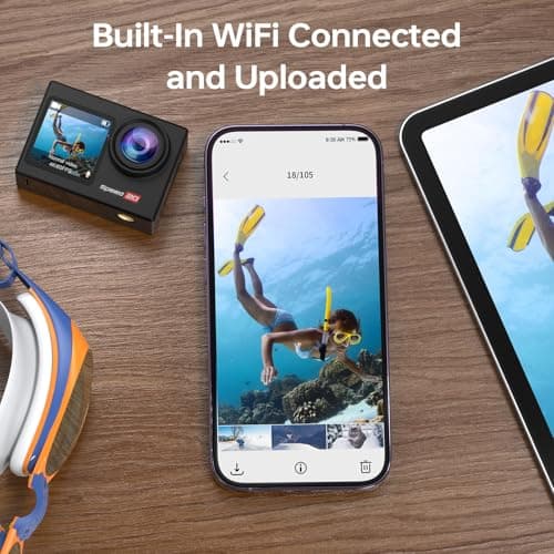 Action Camera 4K 60FPS with Touch Screen 20MP Waterproof Camera Underwater 131FT with EIS for Snorkeling Helmet Bike 170° Wide Angle Remote WiFi 5XZoom - Cool Black 7