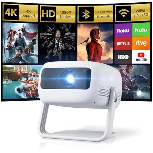 [360°Adjustable Stand] Mini Projector with WiFi and Bluetooth: Electric Focus & Auto Keystone 1080p Supported, 15000L,Multi-Device Compatible Outdoor Phone Projector - Visulapex Portable Home Theater