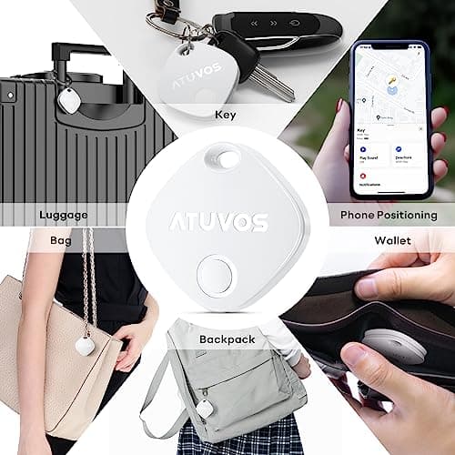 ATUVOS Air Tracker Tags-4 Pack, Bluetooth Luggage Tracker Works with Apple Find My APP (iOS Only, Not for Android), Keys Finder and Item Locator for Luggage, Backpack, Suitcases, Replaceable Battery 9