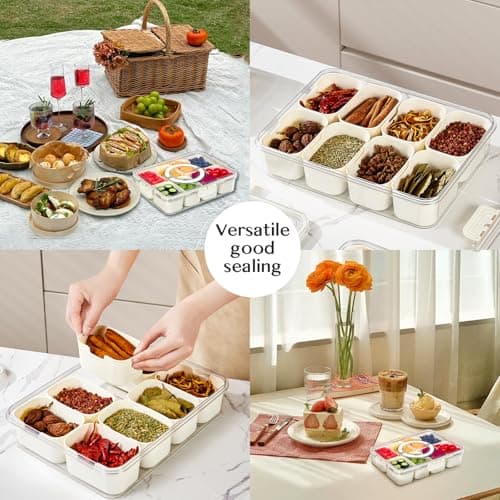 Dunruz Snackle Box Container,Portable Snack Box 8 Compartment Divided Serving Tray with Lid,Clear Storage Organizer for Fruit Candy Nuts Veggie-Perfect for Road Travel Party (1 Pack-8 Compartments) 5