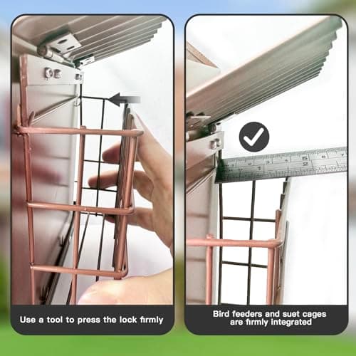 FlowaFoli Bird Feeders for Outdoors, Metal Bird Feeder with Double Suet Cage Weatherproof Metal Roof, 2 in 1 Mixed Seeds Suet Feeder, 4Lbs Large Capacity, Great for Finch、Cardinal、Chickadee（Brown） 2