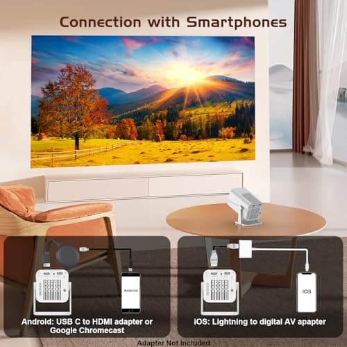 Mini Projector Electric Focus, Portable Movie Projector with 270° Rotatable, 1080P HD Support, Auto Keystone, Compatible with TV Stick, Laptop, HDMI for Bedroom, Outdoor Use (with Bluetooth for Audio) 5