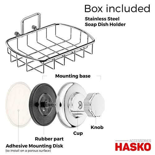 HASKO Suction Cup Soap Dish for Shower Wall, Rustproof Stainless Steel Shower Soap Holder Suction, Bathtub Bathroom Bar Soap Holder (Chrome) 4