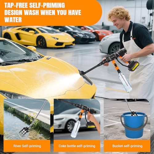 Cordless Pressure Washer, Portable Power Washer with Rechargeable 3.0Ah Battery 6-in-1 Nozzle, Handheld High-Pressure Car Washer Gun with Tool Case for Cars, Floors, Fences 6