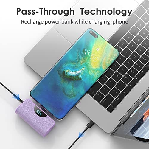 Mini Portable Charger USB-C Power Bank 5200mAh,Ultra Compact LCD Display Battery Pack Backup Charger Compatible with iPhone 17/17 Air/17 Pro/17 Pro Max/16/16 Plus/16 Pro Max/15 Series,Samsung- Purple 6