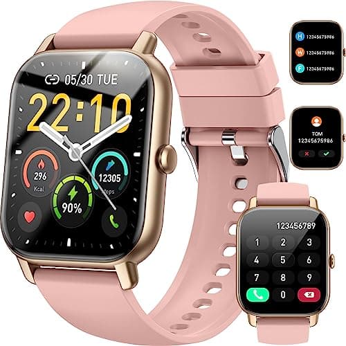 Nerunsa Smart Watch(Answer/Make Call), 1.85'' Smartwatch IP68 Waterproof, 100+ Sport Modes Fitness Activity Tracker, Heart Rate Sleep Monitor, Pedometer, Watches Android iOS, 2023, Rose Gold (P66RD)
