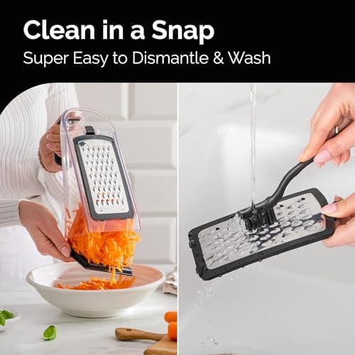 Cheese Grater with Garlic Crusher- Box Grater Vegetable Shredder with 3 Stainless Steel Blades - Graters for Kitchen- Cheese Graters with Handle - Garlic Mincer Tool and Vegetable Peeler 7