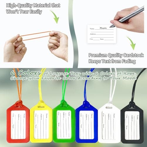 Luggage Tags for Suitcases: 6 Pack Travel Tags for Luggage, Bright Luggage Bag Tags with Waterproof Film Name Tags for Kids Adults Travel Accessories Must Haves - Bag Tags for Backpacks 5