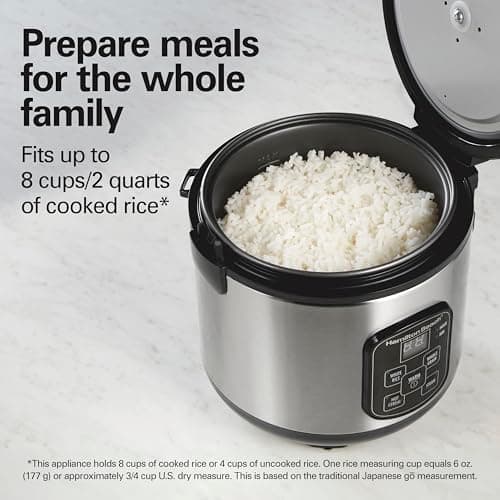 Hamilton Beach Digital Programmable Rice Cooker & Food Steamer, 8 Cups Cooked (4 Uncooked), With Steam & Rinse Basket, Stainless Steel (37518) 8