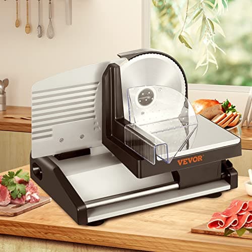 VEVOR Meat Slicer, 200W Electric Deli Food Meat Slicer with Two 7" Stainless Steel Removable Blade, 0-15mm Adjustable Thickness for Home Use, Food Slicer Machine for Meat Cheese Bread 7