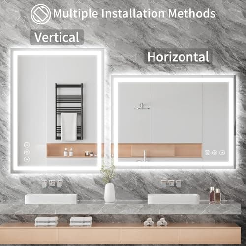 Koonmi 20x28 LED Bathroom Mirror, Backlit + Front Lit, LED Bathroom Mirror with Lights for Wall, 3 Colors, Anti-Fog, Dimmable Brightness, Memory Function, Tempered Glass 7