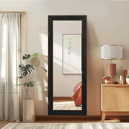 ABSWHLM Full Length Mirror 58"x22" Solid Wood Frame Floor Large Mirror for Living Room, Bedroom Hanging or Leaning Wall-Mounted, Black 6