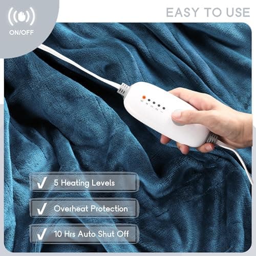 Minervada Heated Blanket Electric Blanket Twin Size 62''x84'', 5 Heating Levels 10 Hrs Auto Shut Off Soft Warmer Flannel Blanket ETL Certification - Blue 6