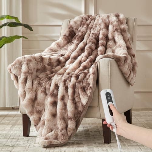 ACCU-WARMTH Heated Blanket Twin Size- Plush Thick Bubble Faux Fur Heated Blanket, Fast Heating Electric Blanket 6 Heating Levels & 10 Hours Auto-Off, Machine Washable, 62"x84", Patterned Taupe