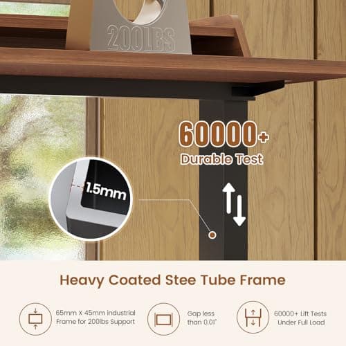 SEDETA Standing Desk with Storage, 55" Fluted Stand Up Desk with Power Outlets & LED Lights, Height Adjustable Table with Monitor Shelf for Home Office, Gaming, Brown 6