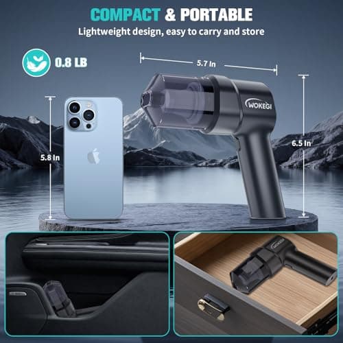 Handheld Mini Car Vacuum, 10000PA Cordless Portable Vacuum with 2000mAh Battery, 3 in 1 small Vacuum Cleaner & Air Duster with Type-C Charging, Compact & Lightweight for Car, Home, Kitchen (Black) 7