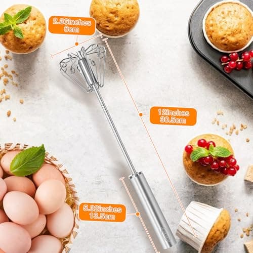 Qukaka Hand mixer egg beater,stainless steel semi automatic whisk,egg spinner,wisking tool,whipped cream dispenser,easy whisks for cooking,Beating&Stirring(12in) 5