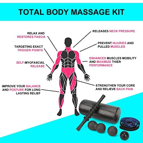Foam Roller Set - High Density Back Roller, Muscle Roller Stick,2 Foot Fasciitis Ball, Stretching Strap, Peanut Massage Ball for Whole Body Physical Therapy & Exercise, Back Pain, Leg, Deep Tissue 7