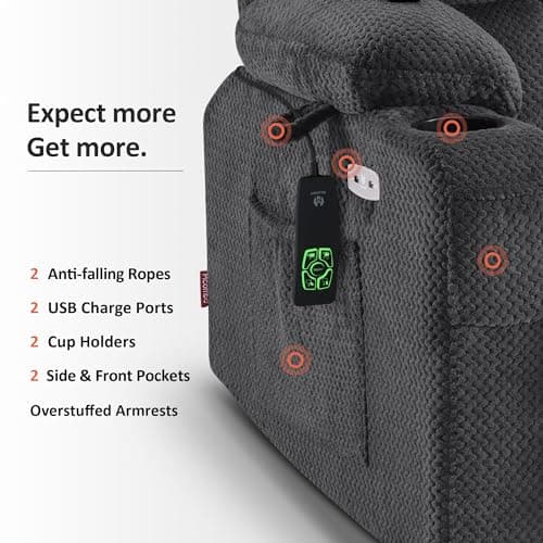 MCombo Oversized Power Lift Recliner Chair for Elderly, Dual Motor Lift Chair with Heat and Massage, Lay Flat Lift Chair for Big and Tall, Cup Holders, Fabric R7891 (Oversize, Dark Gray) 8