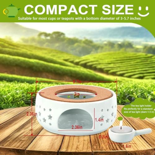 KAYCROWN Teapot Warmer, Ceramic Tea Warmer for Teapot, Tealight Warmer with Tealight Holder for Heating Coffee Milk Tea Warmer, Teapot Heater (White) 7