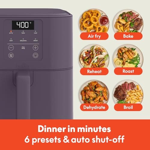 bella 6 Qt Slim Air Fryer, Fits-anywhere™ Kitchenware, EverGood™ Ceramic Nonstick Coating, Adjustable Temperature, 6 Preset Cooking Options, 60 Min Auto Shutoff w Audible Tone, 5lb Capacity, Plum 5