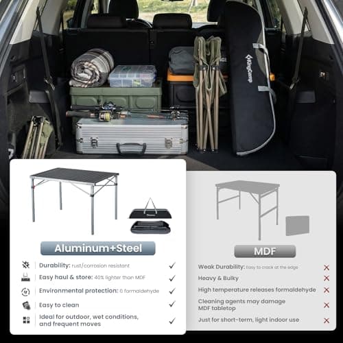 KingCamp Aluminum Folding Camping Table, 42.1" Foldable Lightweight Roll Up Camp Table Heavy Duty 2-6 People Portable Table for Camping Picnic BBQ RV, Indoor & Outdoor, Silver Black 7
