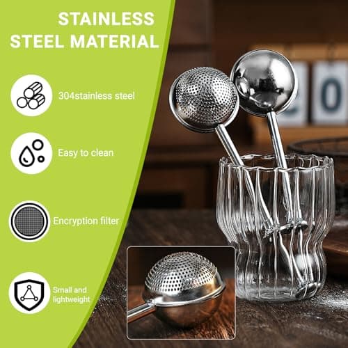 2-Pack Tea Infuser and Tea Strainer Set with Flour Duster, Full-Hole Stainless Steel Filter & Half-Scoop Design | 304 Grade Dishwasher Safe for Loose Tea and Baking 7