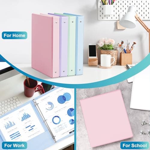 SUIN 1 Inch 3 Ring Binder 4 Pack Pastel Colors, Holds 200 Sheets Letter Size with Pockets for School Office Home 6