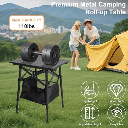 Audoyon Folding Camping Table - Small Outdoor Table with Storage Bag - Adjustable Height 14.2'' & 18.9'', Portable Lightweight Aluminum Foldable Side Table for Picnic, BBQ, Beach & Tailgating (Small) 5