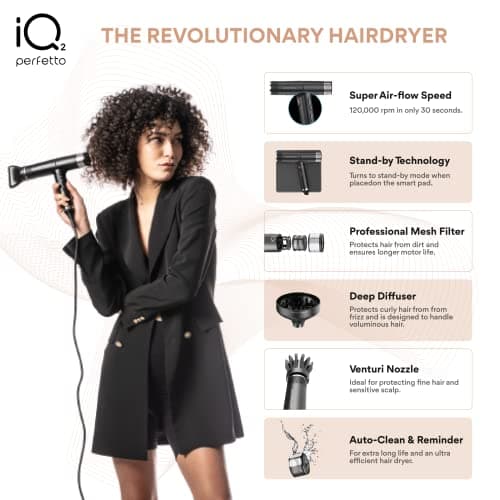 IQ2 | IQ Perfetto | Professional Hair Dryer | by Ga.Ma Italy | 2022 Update | Auto Standby | Turbo 120.000 RPM | Rose Gold 5