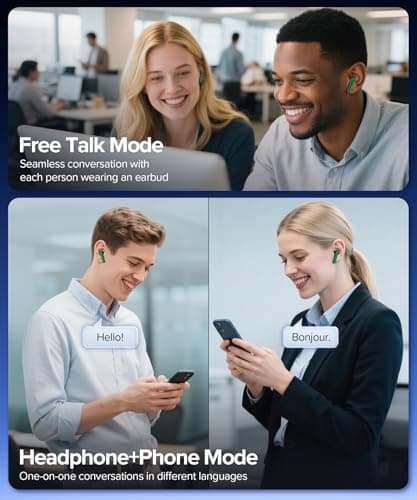 AI Translation Earbuds Real Time Translator Wireless Earbuds Headphones for Traveling Abroad Learning Languages Attending Meetings Managing Global Business Digital Display Charging Case Green 3