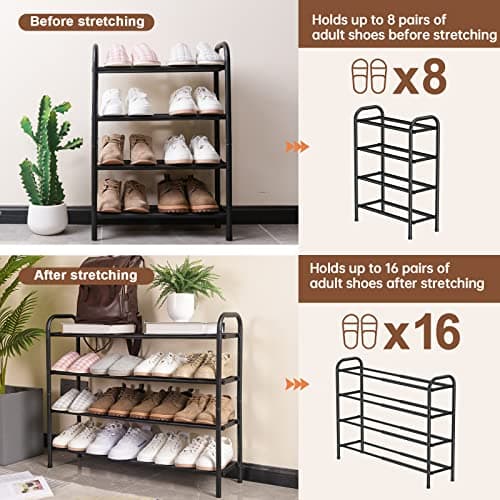 Gonfoam 4-Tier Expandable Shoe Rack,Adjustable Shoe Shelf Storage Organizer Heavy Duty Metal Free Standing Shoe Rack for Entryway Closet Doorway (Black) 6