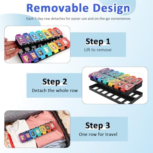 Shintop Weekly Pill Organizer 2 Times a Day, Moisture-Proof Large Vitamin Box 7 Day Secure-Locking Medicine Case with Detachable Rows for Home & Travel (Rainbow) 5