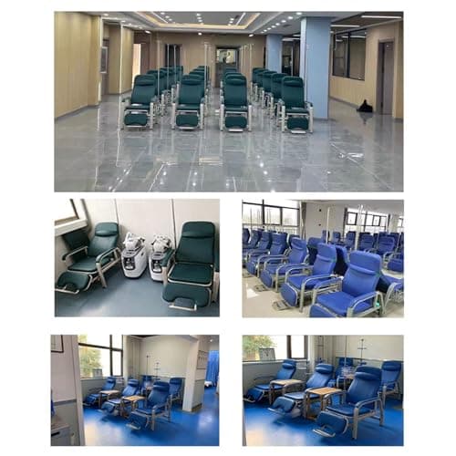 Fully Reclining Reception Chair Waiting Room Medical Chairs, Adjustable Infusion Chair with IV Pole Stand, Blood Drawing Chair Soft Padded Seat, First Aid Room Examination Recliner Chair (Blue) 7