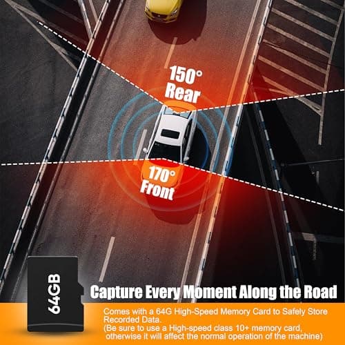 Orskey Dash Cam Front and Rear Built-in 5GHz WiFi, 4K+1080P Dual Dash Camera for Cars with 64GB SD Card, 2.0" Display Dashcam, 24H Parking Mode, App Control, Super Night Vision, Support Max 256GB 7