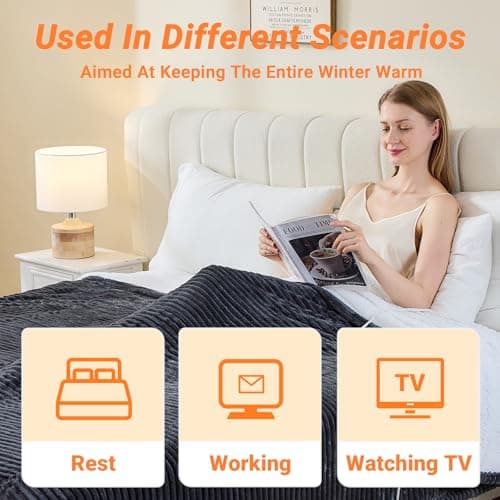 Qieryun Heated Blanket Electric Throw, Soft Flannel Heating Blanket with 8 Hours Auto Off 10 Fast Heating Levels Machine Washable Sherpa Heated Blanket with Overheating Protection 5