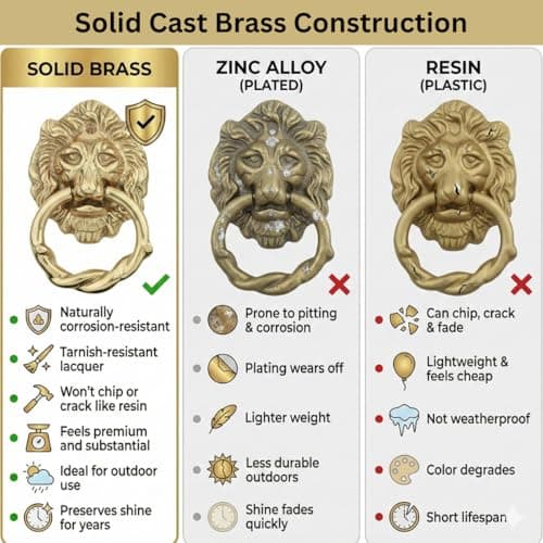 Renovators Supply Manufacturingᵀᴹ Heavy Lion Door Knocker – Solid Brass Construction, Polished Brass Finish, 6 Inch Long with Mounting Hardware 6