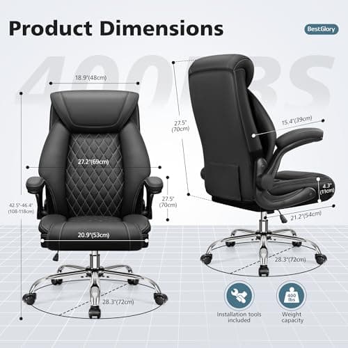 BestGlory Office Chair, Ergonomic High Back Home Office Desk Chair, Big and Tall Breathable Leather Office Chair with Lumbar Support Flip-Up Armrests, Computer Gaming Chair with Rocking Function 2