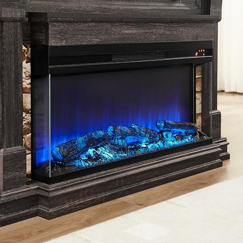 OKD 52 Inch Electric Fireplace with Mantel, Fireplace TV Stand with 36" 3-Sided Glass Electric Fireplace Heater for Living Room, Dark Rustic Oak 8