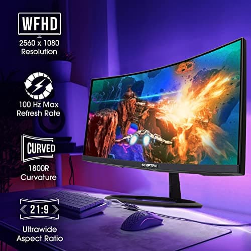 Sceptre Curved 30" 21:9 Gaming LED Monitor 2560x1080p UltraWide Ultra Slim HDMI DisplayPort Up to 85Hz MPRT 1ms FPS-RTS Build-in Speakers, Machine Blue (C305W-2560UN) 5